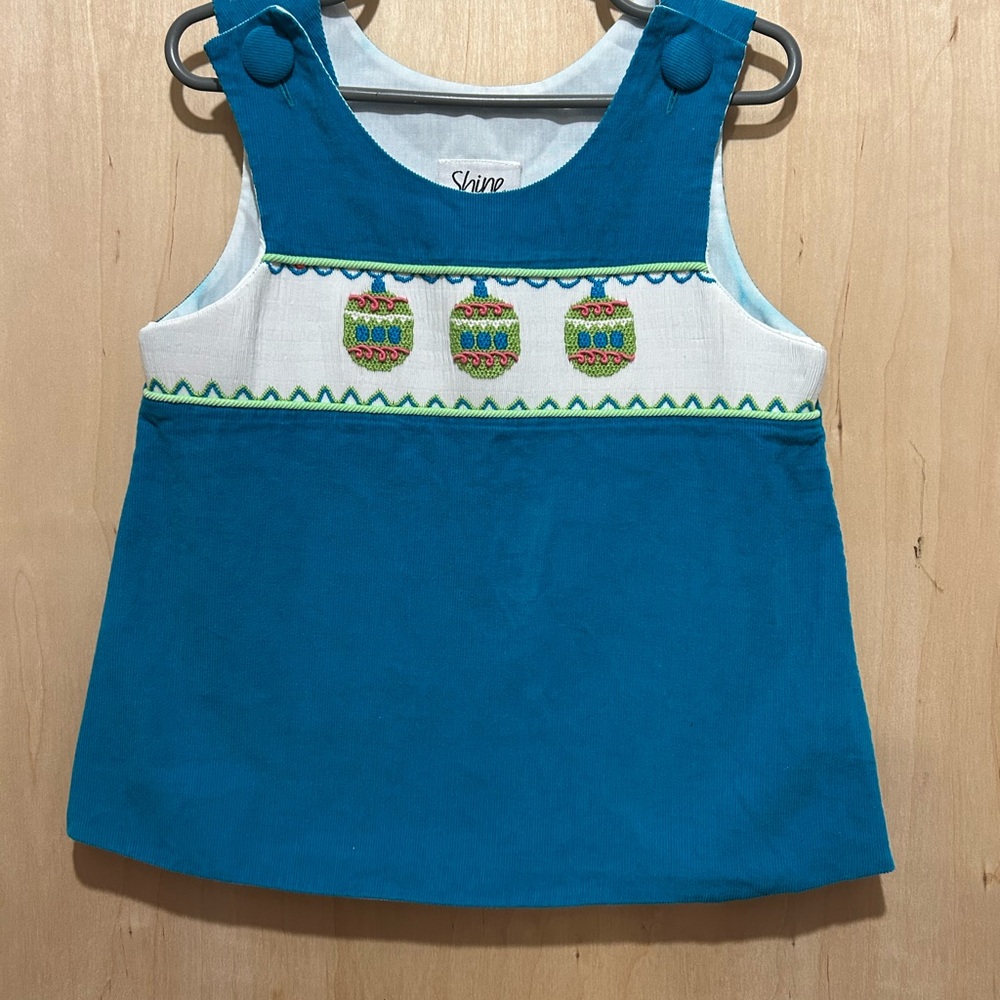 Smocked Holiday Kids Tank Top with Embroidery and Button Detail